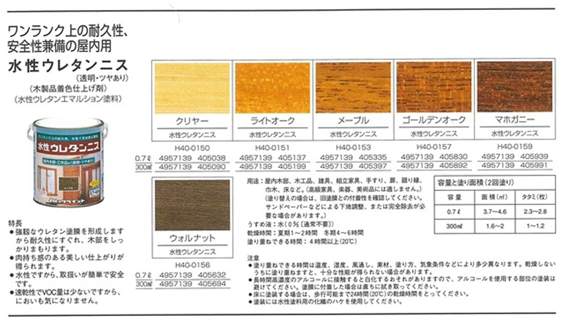 水性ウレタンニス　0.7Ｌ　各色　【ロックペイント】