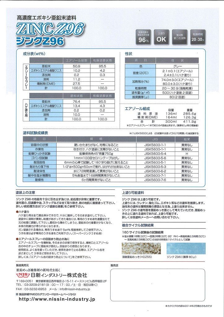 ジンクZ96　1kg　グレー【日新インダストリー】