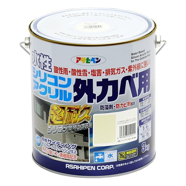 水性シリコンアクリル外カベ用　3kg　各色【アサヒペン】