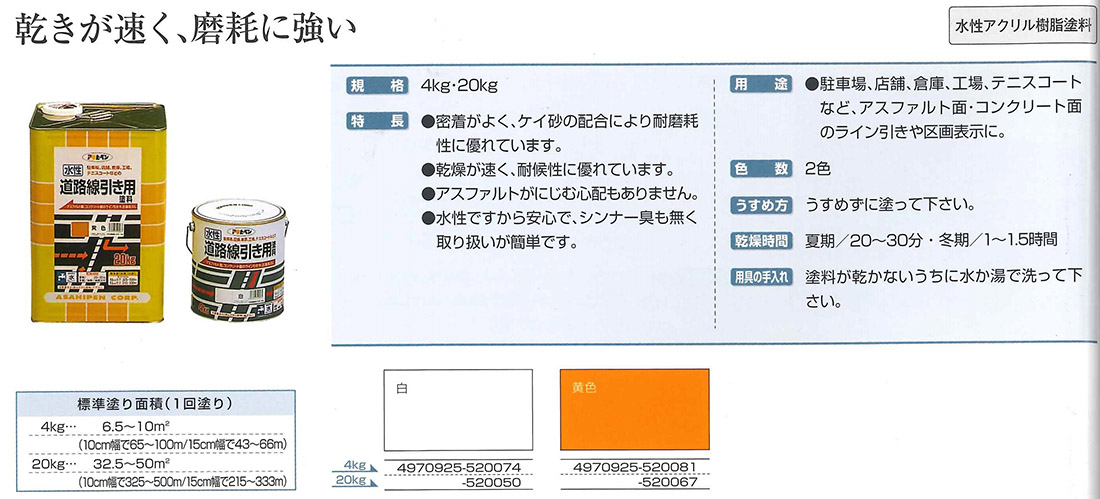 水性道路線引き用塗料　4kg　白【アサヒペン】