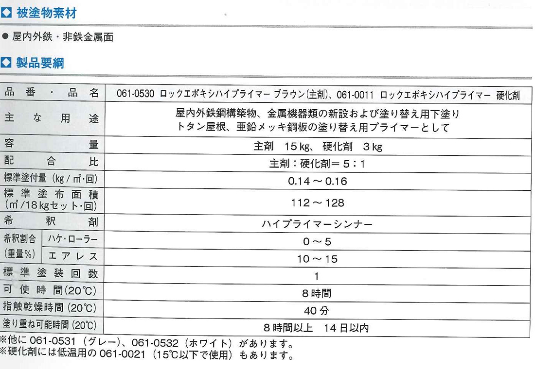 ロックエポキシハイプライマー　グレー 主剤061-0531 硬化剤061-0011 18kg(主剤15kg、硬化剤3kg)【ロックペイント】