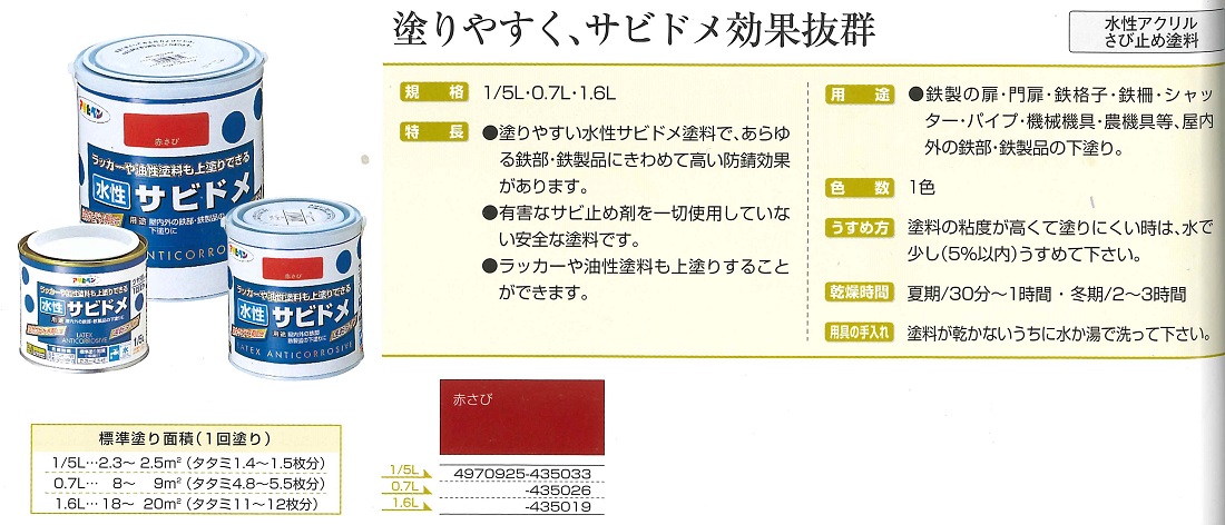 水性サビドメ　1/5L　赤さび【アサヒペン】