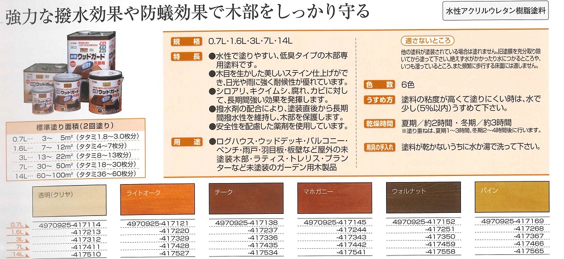 水性ウッドガード外部用　0.7L　各色【アサヒペン】