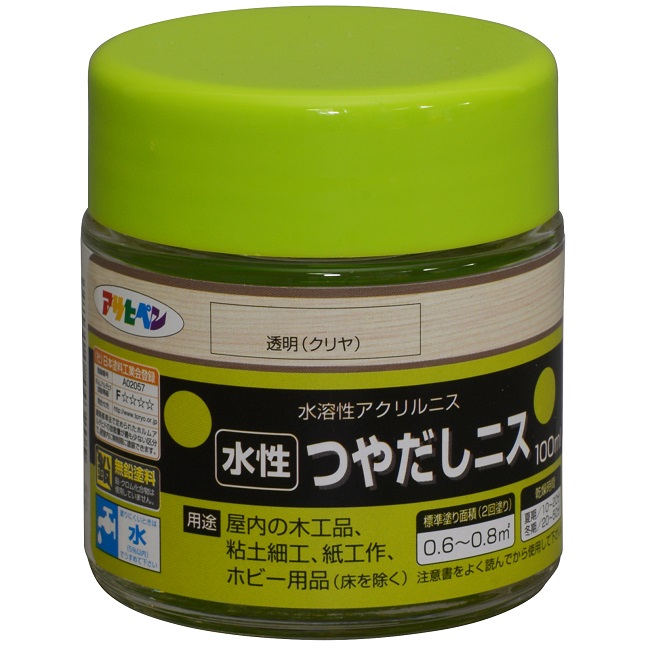 水性つやだしニス　100ml　透明（クリヤ）【アサヒペン】