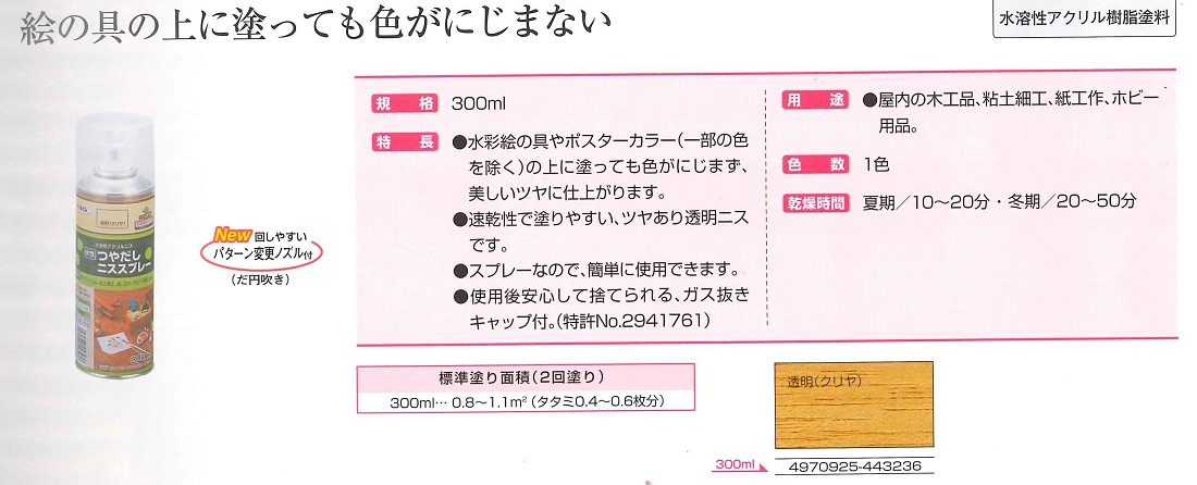 水性つやだしニススプレー　300ml　透明（クリヤ）【アサヒペン】