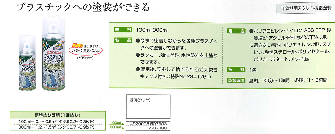 プラスチック用プライマー　100ml　クリヤ【アサヒペン】