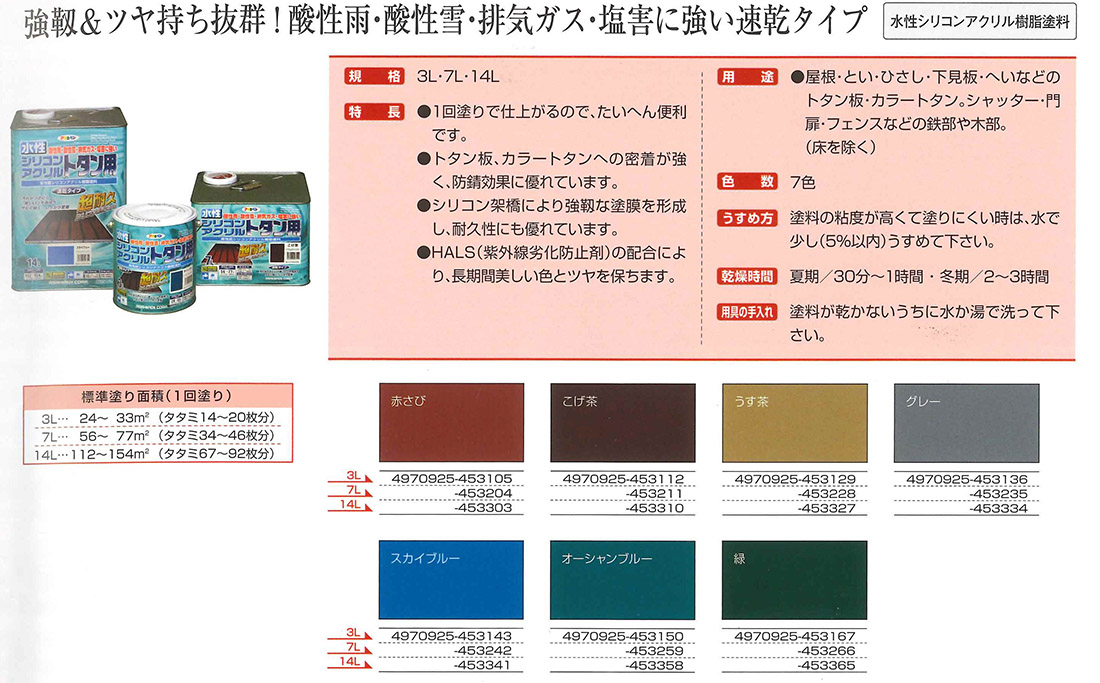 水性シリコンアクリルトタン用　7L　オーシャンブルー【アサヒペン】