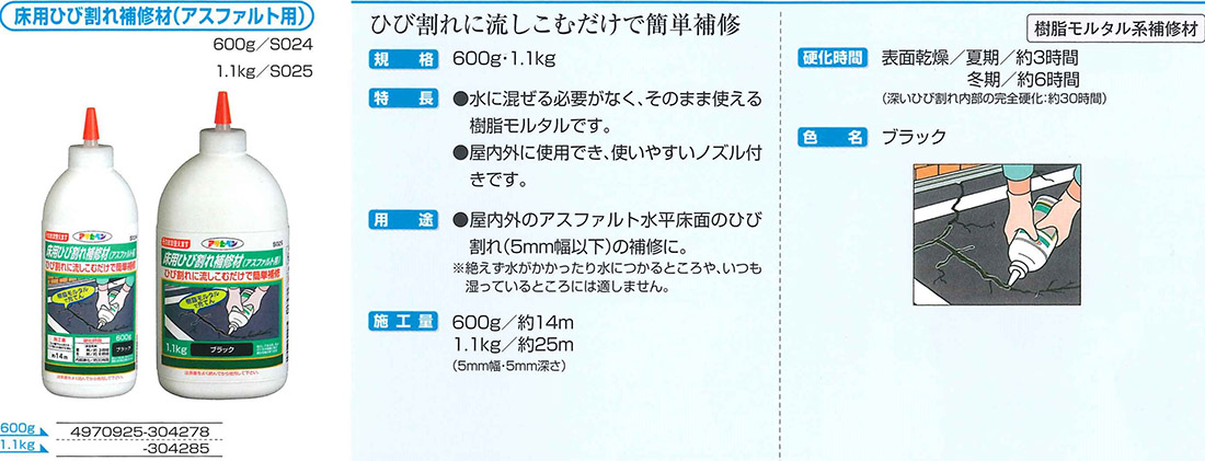 床用ひび割れ補修材(アスファルト用)　500g　ブラック【アサヒペン】