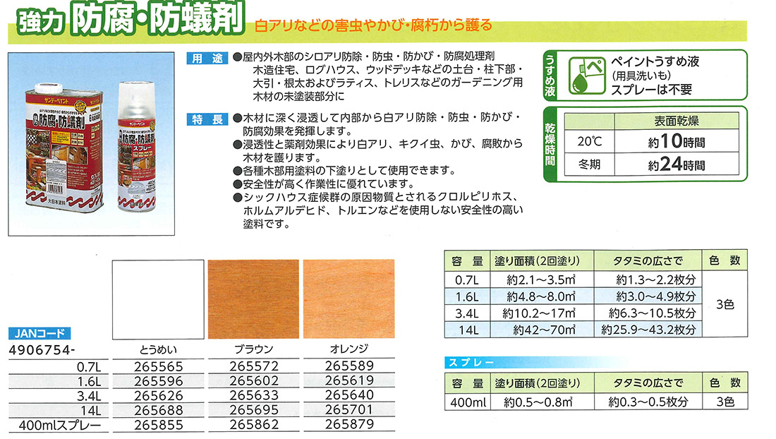 強力　防腐・防蟻剤　0.7L　各色【サンデーペイント】