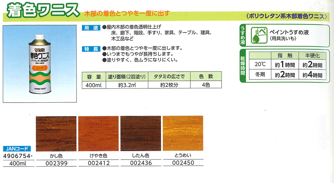 着色ワニス　400ML　各色【サンデーペイント】