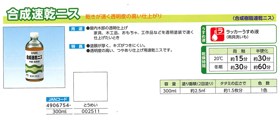 合成速乾ニス　300ML　とうめい【サンデーペイント】