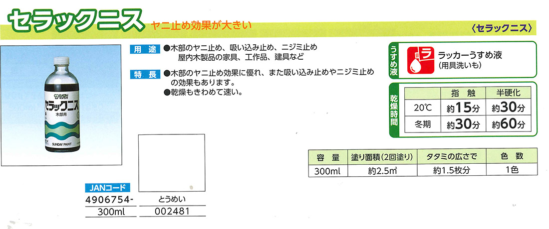 セラックニス　300ML　とうめい【サンデーペイント】