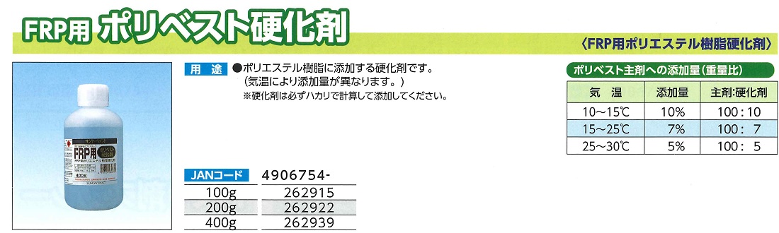 FRP用　ポリベスト硬化剤　100G【サンデーペイント】