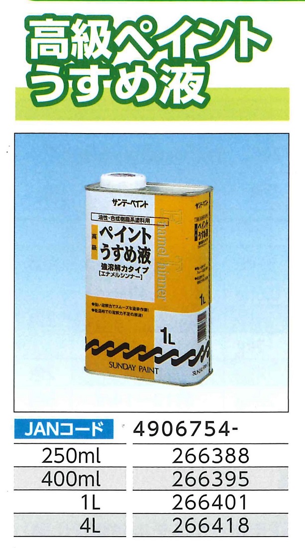 高級ペイントうすめ液　250ML【サンデーペイント】