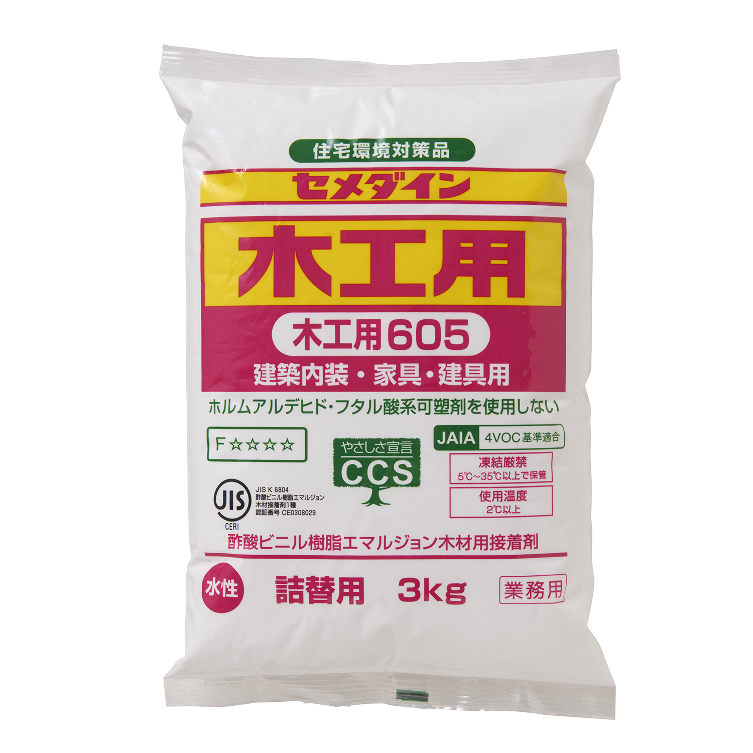 木工用605　3kg　詰替（袋）　1箱（6袋）　AE-215【セメダイン】