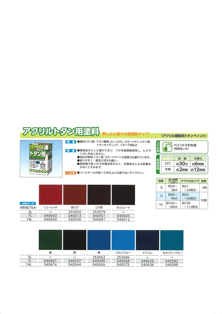 アクリルトタン用塗料　7Ｌ　赤さび【サンデーペイント】