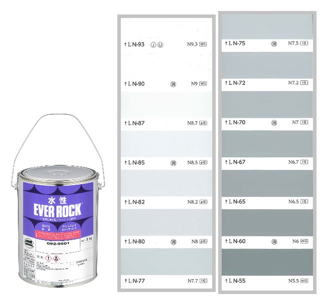 水性エバーロック　3kg　調色（淡彩）日塗工色見本帳NO.1～NO.2　092-9001（0200ベース）【ロックペイント】