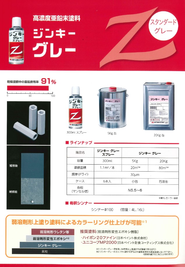 ジンキーグレー スプレー　300ml（6本）【日本ペイント防食コーティングス】