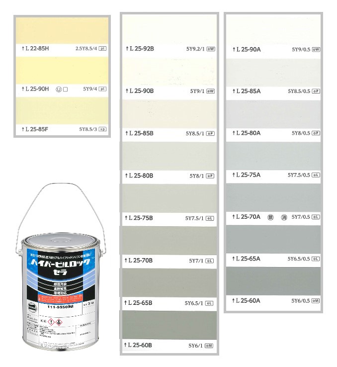 ハイパービルロックセラ　3kg　調色（淡彩）日塗工色見本帳NO.30～NO.32　111-9050（5100ベース）【ロックペイント】