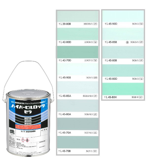 ハイパービルロックセラ　3kg　調色（淡彩）日塗工色見本帳NO.40～NO.43　111-9050（5100ベース）【ロックペイント】