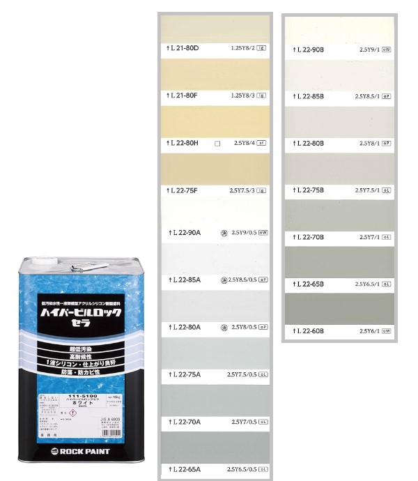 ハイパービルロックセラ　15kg　調色（淡彩）日塗工色見本帳NO.25～NO.27　111-9050（5100ベース）【ロックペイント】