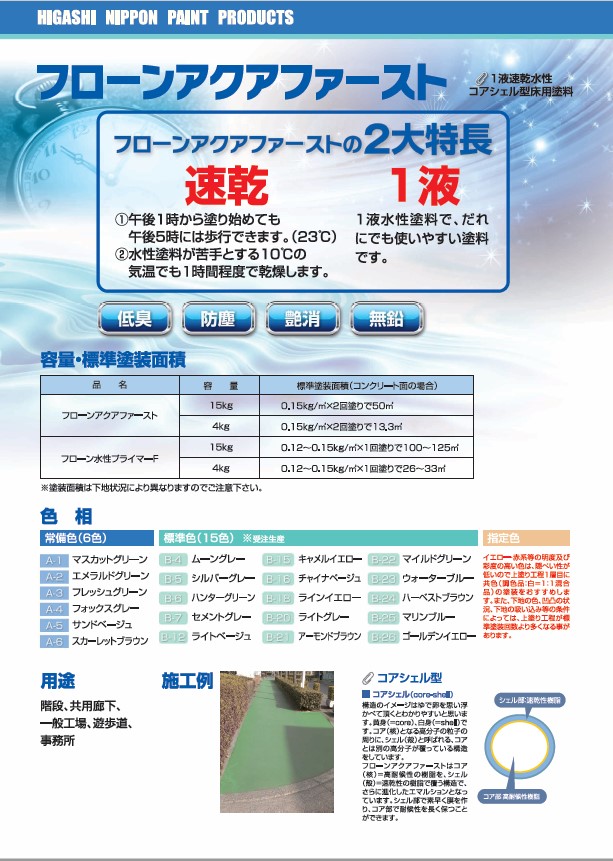 フローンアクアファースト　15kg　A-1マスカットグリーン　【東日本塗料】