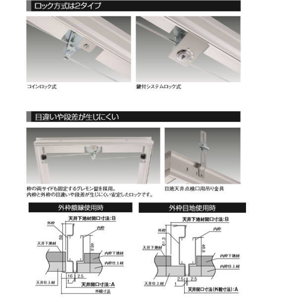 SPG　目地天井点検口（コインロック式）　GM300　シルバー　吊り金具付　300角【サヌキ】