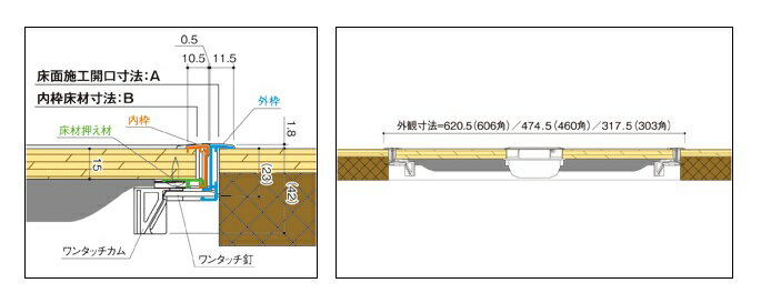 SPG　ワンタッチ床下点検口　FO460B　ライトブロンズ　460角【サヌキ】