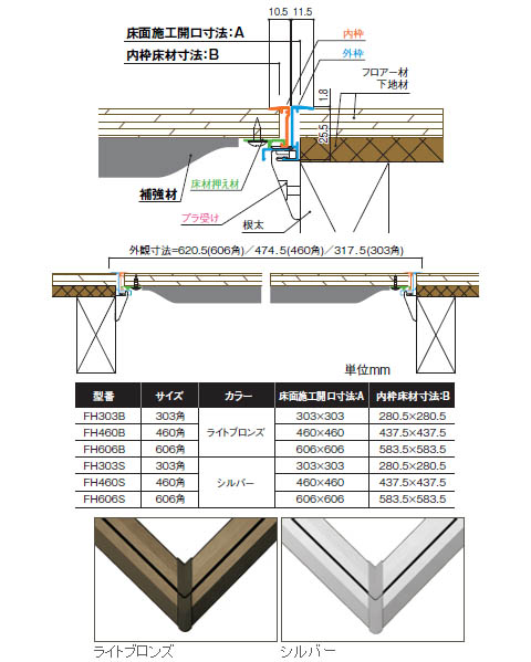 SPG　桟レス床下点検口　FH303B　ライトブロンズ　303角【サヌキ】