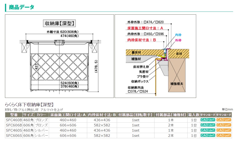 SPG　らくらく床下収納庫　SFC460B　ブロンズ　深型　460角【サヌキ】