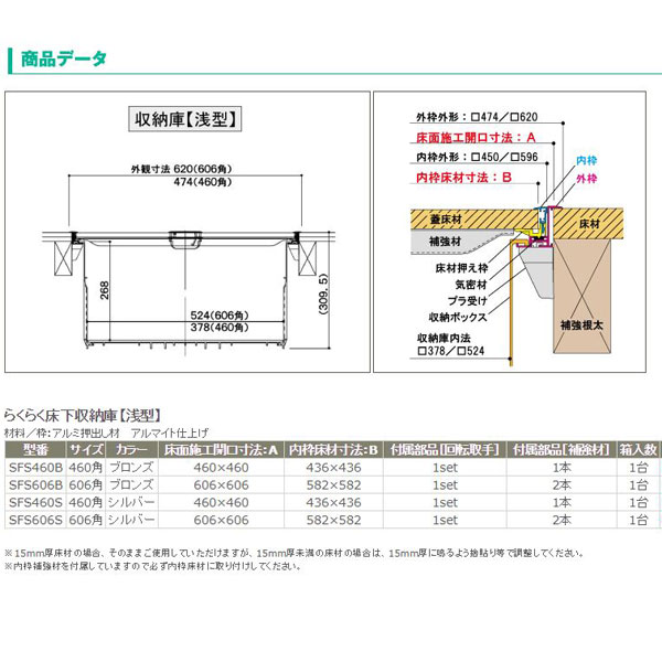 SPG　らくらく床下収納庫　SFC460S　シルバー　深型　460角【サヌキ】