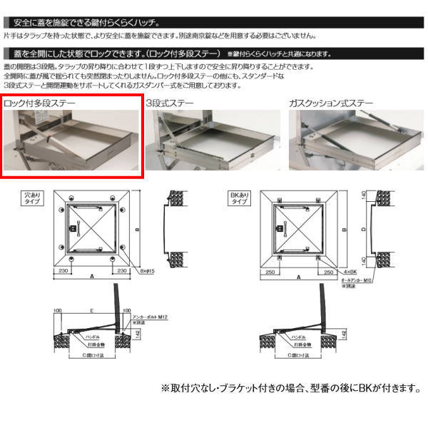 SPG　鍵付らくらくハッチ　OMK-61501　ステンレス製ロック付多段ステー　500穴付・BK無【サヌキ】