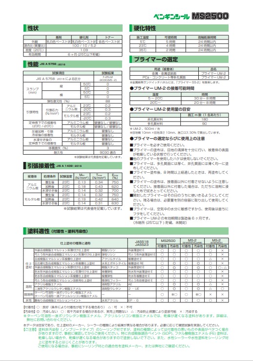 2成分形シリコーン　ペンギンシール　MS2500typeNB　4L×2セット（基剤・硬化剤セット）【サンスター技研株式会社】