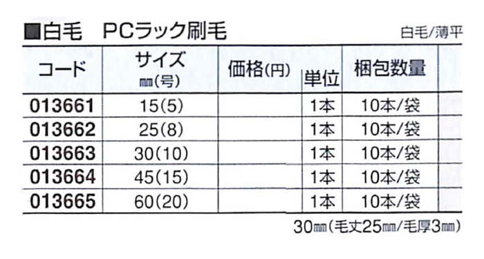 好川産業株式会社 白毛 PCラック刷毛 白毛/薄平 30mm(10号) 1本【好川産業株式会社】